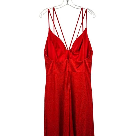 Abby Paris 90015 A-Line V-Neck Spaghetti Stap Long Prom Dress Red Shimmer 14 New - Picture 8 of 11